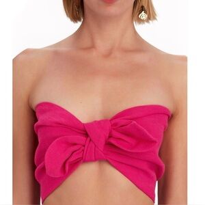 NEW JUST BEE QUEEN PINK LINEN BANDEAU CROP TOP